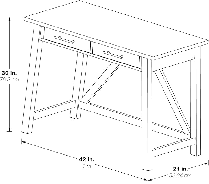 OSP Home Furnishings Milford Rustic 42 Inch Writing Desk with 2 Drawers and Burnished Decorative Hardware, Antique White