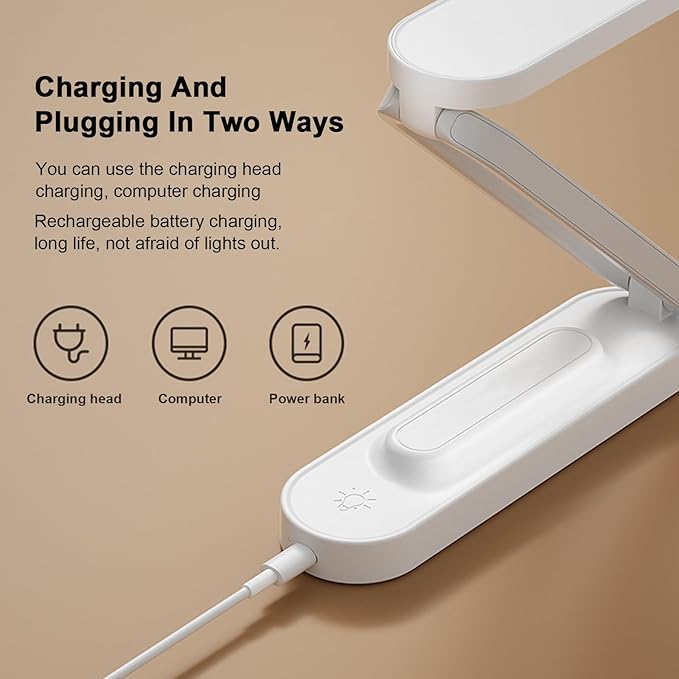 LED Desk Lamp for Office Home & Battery Operated Lamp Rechargeable Lamp Foldable & Portable Light, LED Desk Light Strip, 3 Brightness Dimmable Small Desk Lamp Wireless Reading Lamp