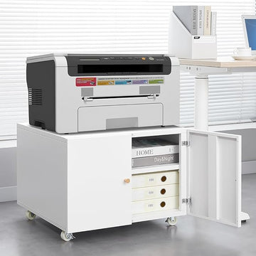 17.70" Metal Office Copier 2 Door and 360 ° Universal Wheel,Mobile Lateral Filing Cabinets w/Aluminum Alloy Handle,Rolling Printer Stand for Legal/Letter/A4,White