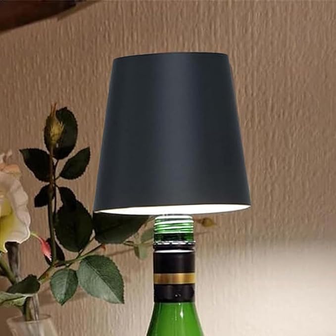 Wireless Wine Bottle Light Head, Portable LED Wireless Bottle Lamp with 3 Modes Light Dimming Pridola, Rechargeable Touch Control Wine Bottle for Any Bottle (Black)