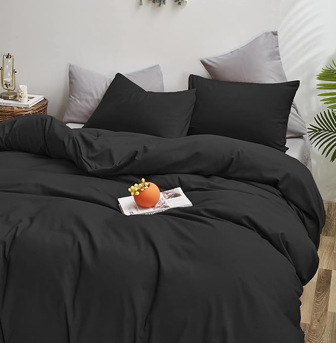 Black Comforter Queen Black Bedding Set Pure Black Queen Comforter Soft Durable Comforter Set Women 3 Pieces Breathable Lightweight Comforter Set
