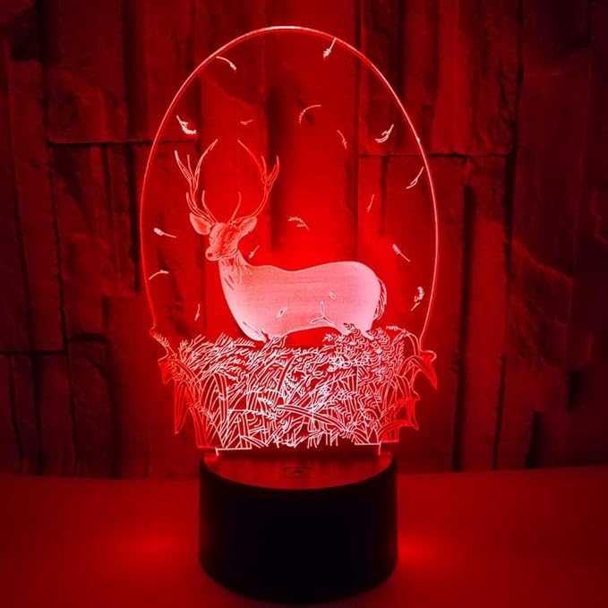 Christmas Deer Acrylic 3D Night Lights USB LED Table Lamp Home r2d2 3D Arts Lamp - 7 Colors Changing Bedroom Decor Business Gifts for Elders (Deer Head)