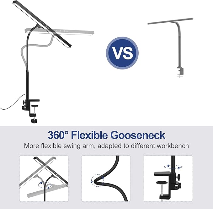 NEWACALOX Desk Lamps for Home Office, LED Desk Lamp with Touch Control and Night Light Function, Architect Task Lamp with 16-inch Long Lamp Head, 3 Modes 10 Brightness Gooseneck Desk Light