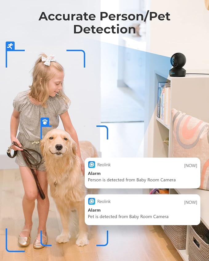 REOLINK Indoor Security Camera E1 Pro(Black), 4MP Plug-in Pet Camera Support 2.4/5 GHz WiFi, 360 Degree Auto Tracking Baby/Dog Monitor, Person/Pet Detection, Night Vision, 2 Way Audio, Local Storage