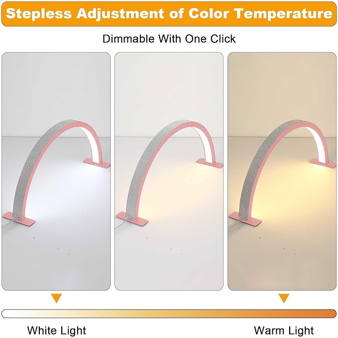 Half Moon Nail Desk Lamp, 48W Manicure LED Light for Nails, 3360 Lumen Stepless Dimming with Wire Controller, 3 Light Modes Nail Light for Desk, Arch Light for Nail Techs
