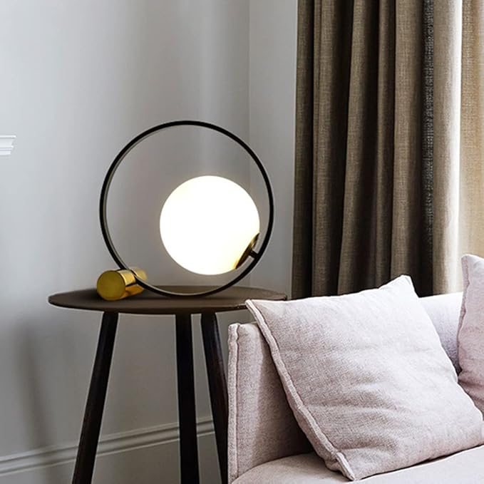 Glass Desk Table Lamp Gold Mid Century Modern Desk Lamp Reading Lamp Handblown Glass Orb Shade Plug in Nightstand Lamp Desk Lamp for Bedroom Office Library Study Room