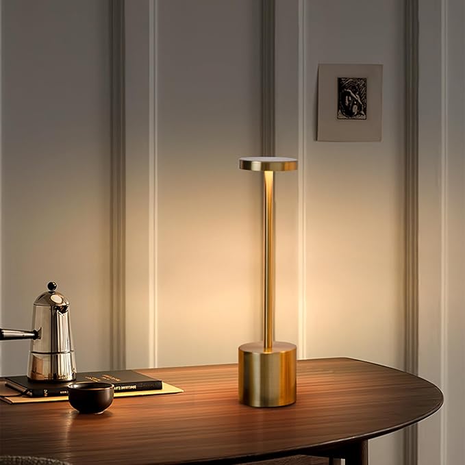 2 Pack Cordless Table Lamp Rechargeable 5000mAh Battery Operated Portable LED Desk Lamp 3 Color Temperature Stepless Dimming for Bedroom Restaurant Coffee Shop Party (Gold)