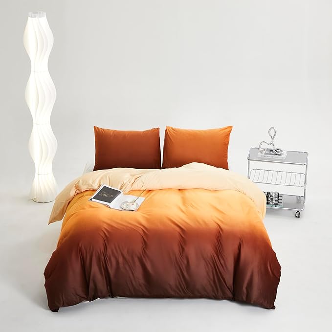 Wellboo Orange Gradient Comforter Sets California King Yellow and Orange Velvet Bedding Comforters Cal King Women Modern Plain Orange Brown Flannel Quilts Farmhouse Abstract Art Orange Plush Blanket