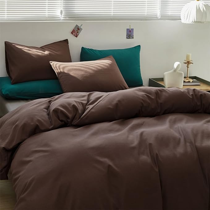 Brown Comforter Set Queen Coffee Color Bedding Set 3 Pieces Solid Chestnut Brown Color All Season Blanket Set Women Coffee Brown Color Lightweight Comforter Set Queen Breathable Bed Comforter