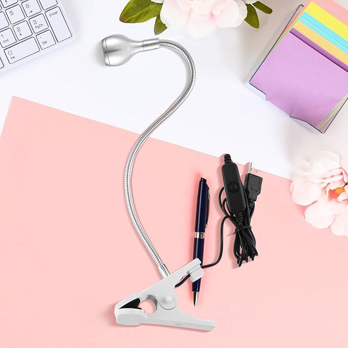 Big Chip 395nm UV LED Light Fixtures with Gooseneck and Clamp Mini Desk Light Clamp Portable Gooseneck for Outdoor Stall Gel Nail Curing, 5V USB Input(Silver,1 Piece)