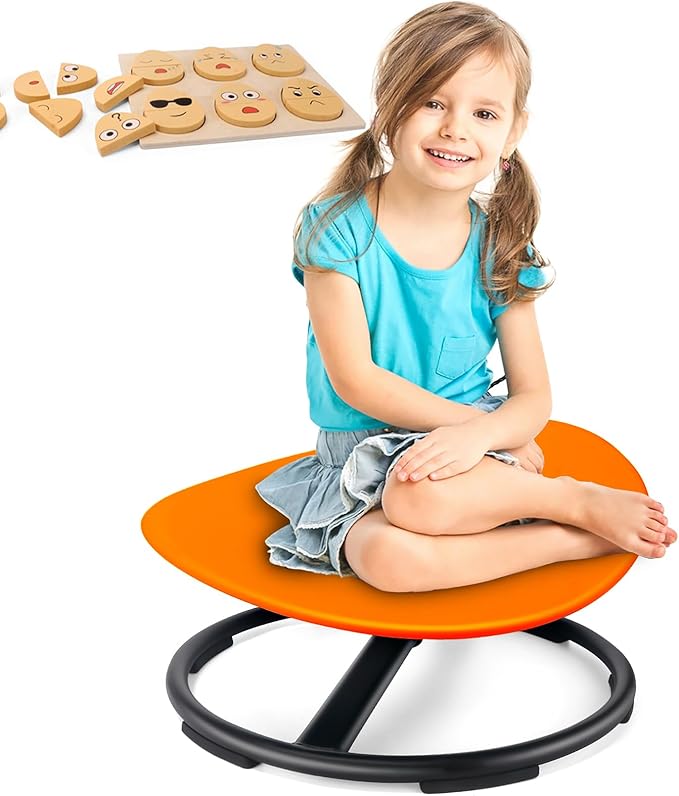 Kids Sensory Swivel Chair, Autism Sensory Chair, Spinning Chair for Autistic Kids, Small Space, Spin Seat, Metal Base, Non-Slip Design, Orange