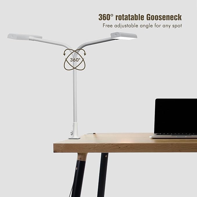 LED Desk Lamp with Clamp, 10W Desk Lamps for Home Office, Eye-caring Computer Monitor Light, 3 Color Modes, Dimmable & Touch Control, Architect Desk Light for Drawing,Workbench-1000LM,White