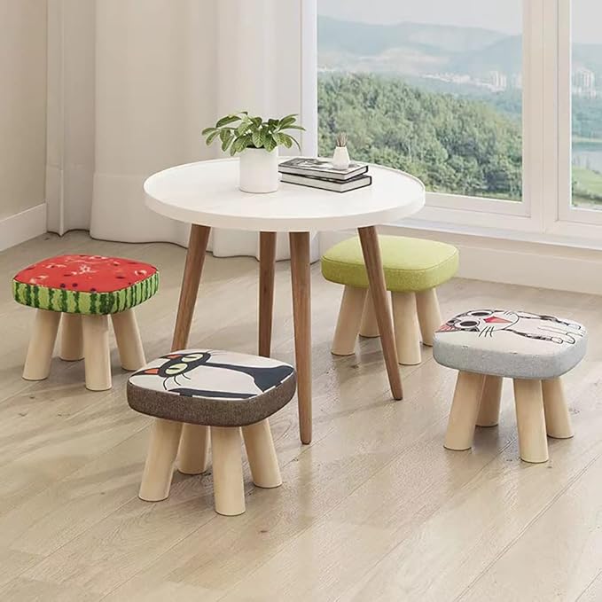 Solid Wood Stool Home Square Low Stool Cute Children's Sofa Stool Chair Fashion Cartoon Creative Small Stool for Kids and Adult, Changing Stool Solid Wood Coffee Table Stool, Bear 330lb (Owl)