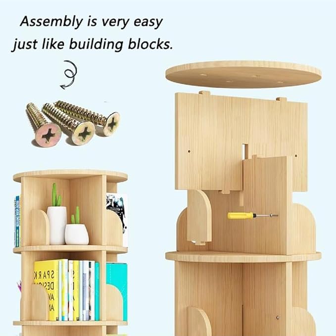 Gdrasuya10 4 Tier Rotating Bookshelf with Legs, Floor Standing Bookshelf Stackable Bookshelf Wood Bookcase Storage 360 Display Book Shelf for Living Room Bedroom