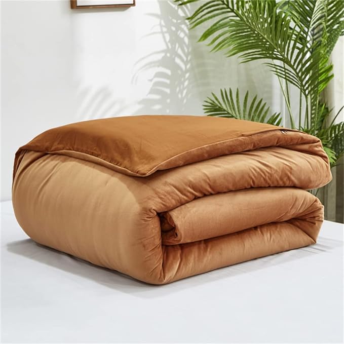 Wellboo Velvet King Size Comforter Set Pumpkin Fluffy Bedding Set for Women Girls Burnt Orange Plush Bedding Comforters Solid Terracotta Flannel Quilt Soft Rust Pumpkin Fuzzy Blanket Sherpa Shaggy Bed