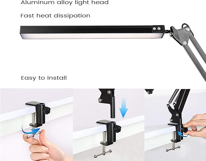 Swing Arm Desk Lamps for Architect Drafting or Computer Light, LED Bar Clamp Lamp