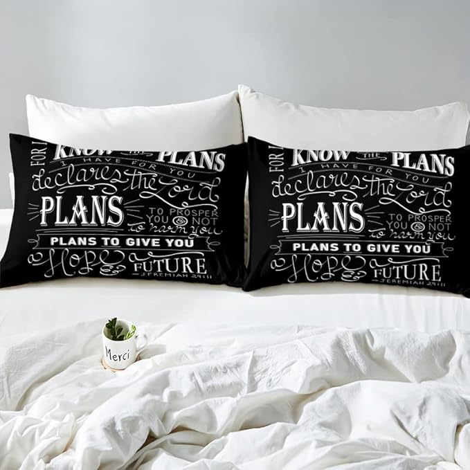 Feelyou Kids Vintage Bible Verse Comforter Set Christian Bible Verse Jeremiah Comforter Set for Boys Children Teens Bedroom Decor Modern Comforter Black Duvet Set King Size with 2 Pillow Case