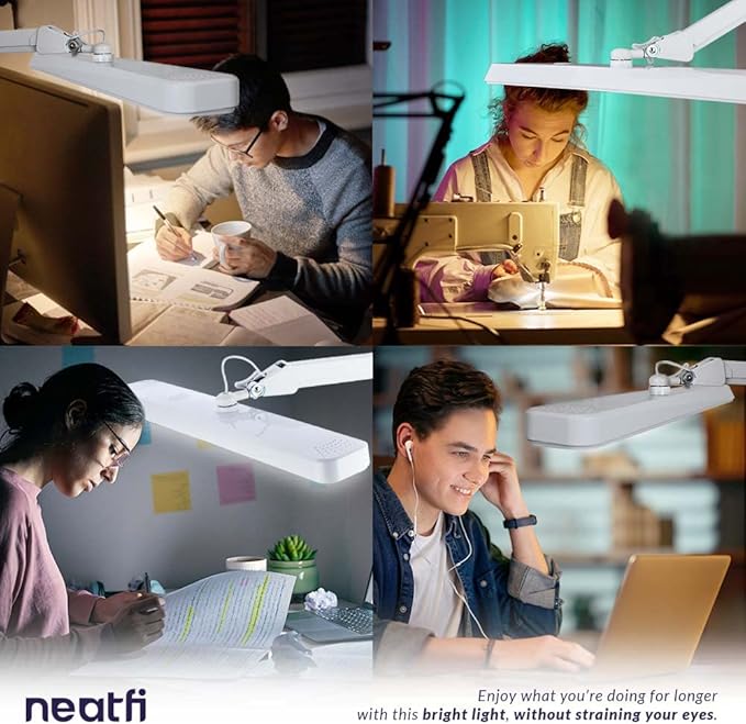 Neatfi (New Model XL 2,500 Lumens LED Task Lamp, 3 Light Modes, 3000-6000K Correlated Color Temperature, 30W Super Bright Desk Lamp, Dimmable, 162 Pcs SMD LED (CCT with Base, White)