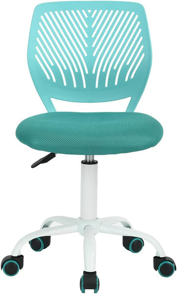FurnitureR Writing Task Chair 360 Swivel,Low Mid PP Mesh Back Fabric Seat, Height Adjustable, Rolling Castor,W15.7”xD15.2”x H29.5-34.2",Turquoise