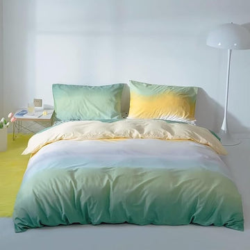Green Gradient Comforter Set Twin Sage Green and Yellow Rainbow Bedding Comforter Set Multicolor Yellow Light Green Bedding Set Cotton Blanket Quilts Rainbow Color Comforter Set for Twin Bed