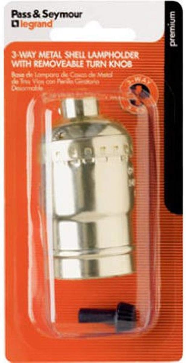Legrand Pass & Seymour 7090PGBPCC5 250 Watt 250V Medium Base A26 Lampholder, Metal Shell, Removable Turn Knob, 3-Way, Brass (1 Count)