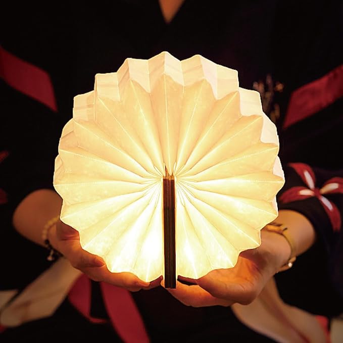 Originality Folding Accordion Lamp, Portable Wooden Desk Lamp, Ambient Lighting, Creative LED Paper Lantern with USB for (Walnut)
