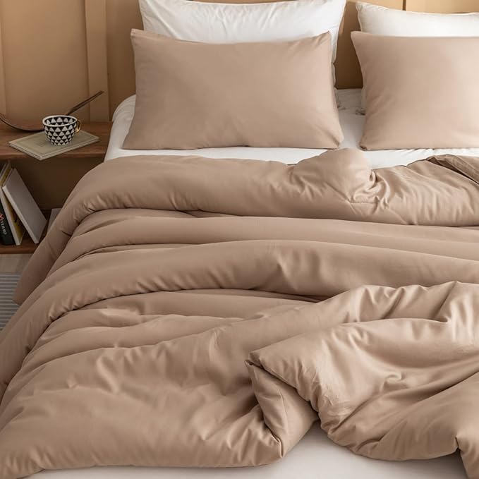 ROSGONIA Twin Comforter Set for Girls Boys Taupe Brown, 1 Boho Tan Comforter & 1 Pillowcase, All Season Kids Comforter Lightweight Dorm Bedding