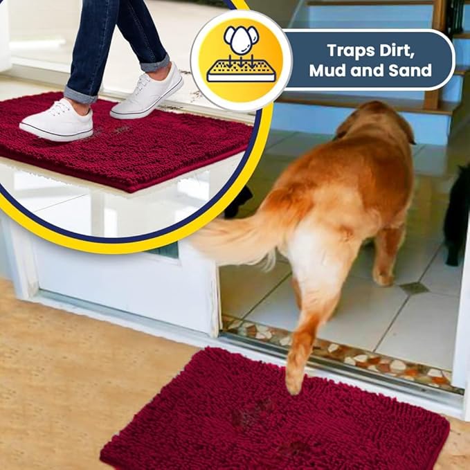 Muddy Mat® Original Dog Door Mat for Muddy Paws, Super Absorbent Microfiber, Non-Slip Washable Pet Rug, Quick Dry Chenille Entryway Carpet, Machine Washable Indoor Outdoor mat, Maroon 35"x60"