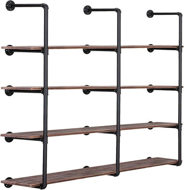 Pynsseu Industrial Wall Mounted Iron Pipe Shelf, Rustic DIY Open Bookshelf, Farmshouse Pipe Shelves for Kitchen Bathroom, 3 Pack