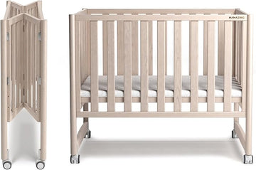 EvoNook 7-in-1 Convertible Mini Crib - Washed White, Portable Folding Baby Mini Crib with 1.5 Inch Mattress, 100% New Zealand Pinewood, 4 Adjustable Mattress Heights