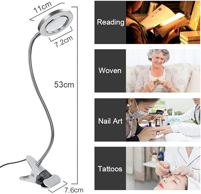 ATOMUS 2.5X Magnifying Lamp, LED USB Rechargeable Tattoo Beauty Magnifier Lamp with Metal Clip for Eyebrow Tattoo Manicure Eyelash Extension Read