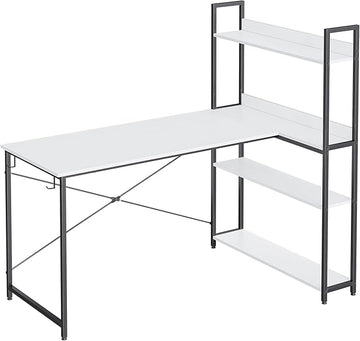 BANTI Computer Corner Desk with Storage Shelves, 55 Inch Small L Shaped Computer Desk, Home Office Writing Desk with 2 Hooks, White