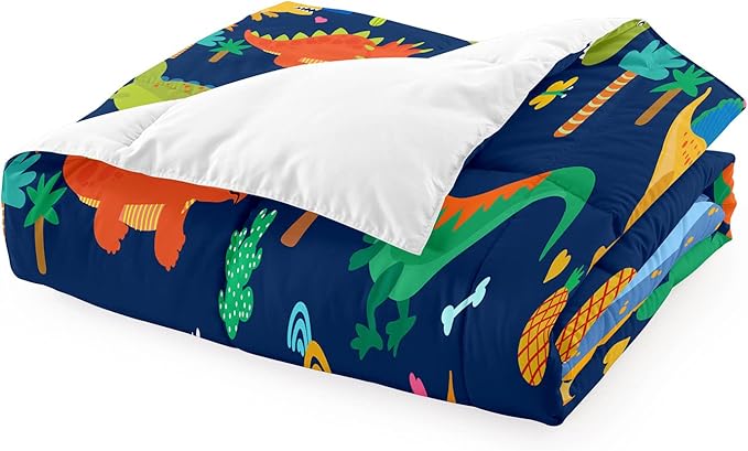 Dinosaur Comforter Set for Boys, Cartoon Dinosaur Bedding Set Queen Size, Cute Blue Pattern Dinosaur Comforter Set for Kids Teens Soft Breathable All Season Quilt 3Pcs with 2 Pillowcases