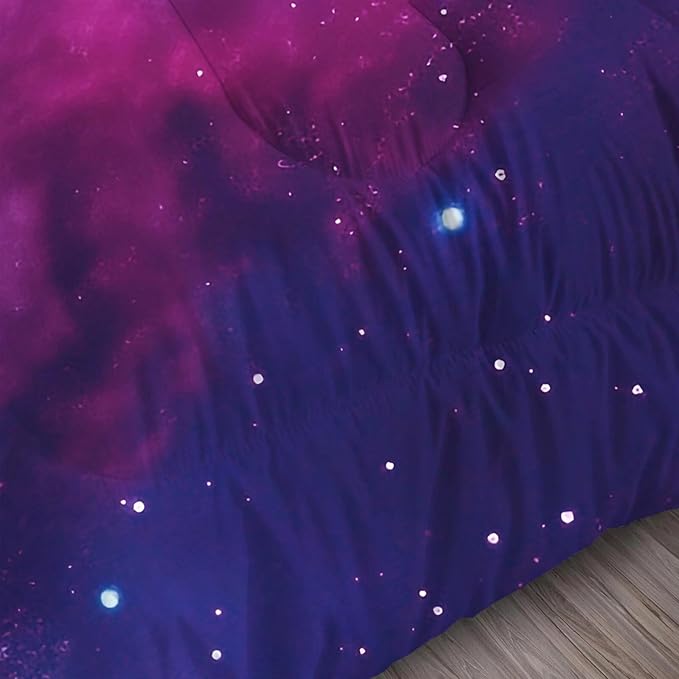 Galaxy Bedding Full Size Purple Outer Space Comforter Set for Girls Boys Kids Children Teen Bedroom Quilt 1 Comforter + 2 Pillow Cases