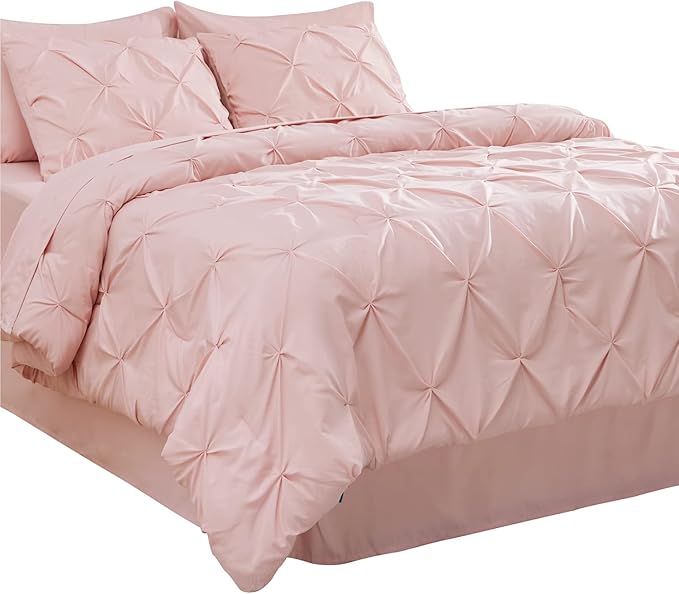 Bedsure California King Comforter Set - Cal King Bed Set 7 Pieces, Pinch Pleat Pink Cali King Bedding Set with Comforter, Sheets, Pillowcases & Shams