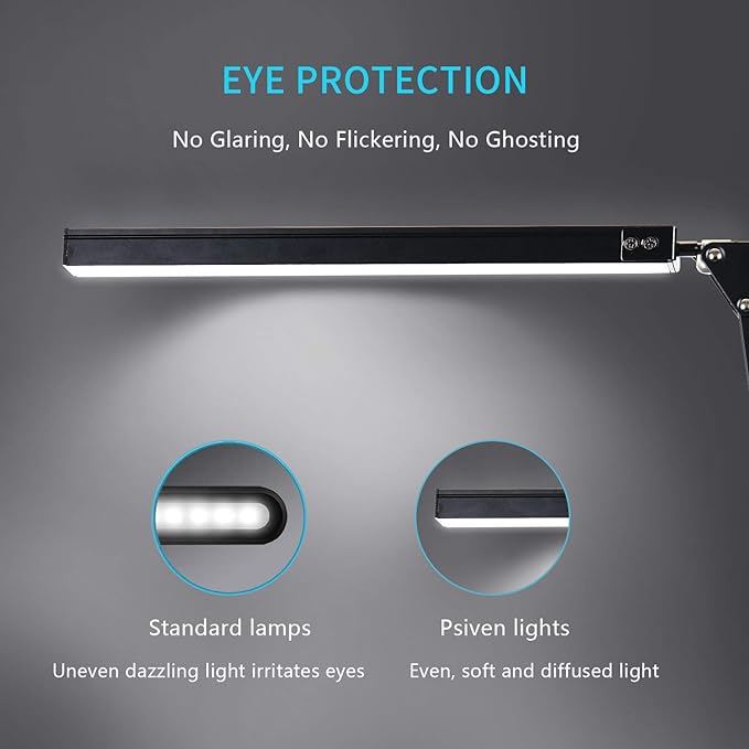 LED Architect Desk Lamp, Metal Swing Arm Dimmable Task Lamp, Eye Care Table Lamp with Clamp (3 Color Modes, 10-Level Dimmer, Memory Function) Highly Adjustable Office, Craft, Workbench Light