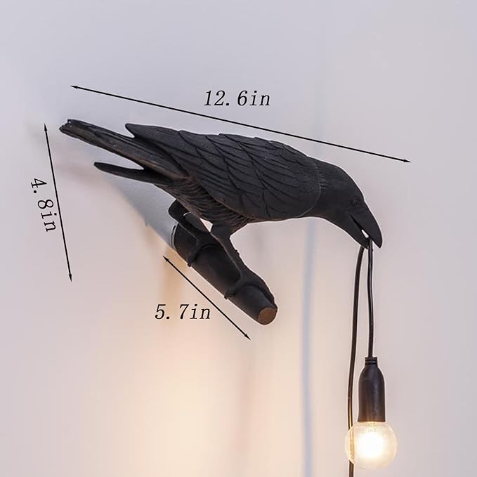 Raven Desk Lamp, Raven Lamp, Bird Lamp, Resin LED Bird Lamp for Bedroom/Office/Living Room/Farmhouse Art Deco with Plug (Left)