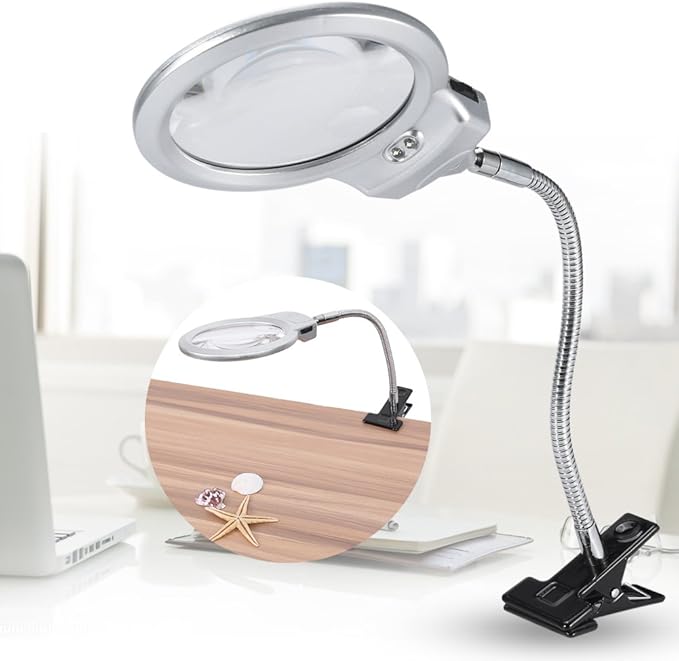 LED magnifying lamp, table magnifying glass, magnifying glass lighting lens with flexible gooseneck, for bed lamp, tattoo, manicure, makeup, eyelashes, suitable for crafts,