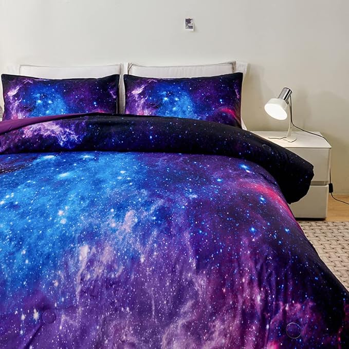 Purple Comforter Set for Girls,Galaxy Comforter Set for Boys Kids,Space Bedding Queen,Kids Comforter Set for Girls,Galaxy Bedding Set Queen with Pillowcases