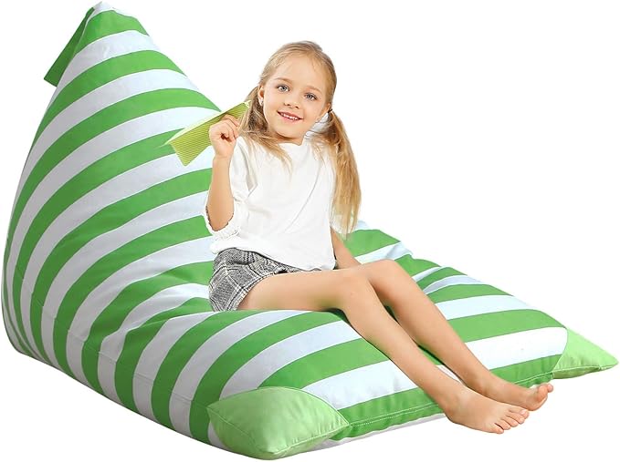 Aubliss Stuffed Animal Storage Bean Bag Chairs Cover, 50"x 35" Extra Large Bean Bags Chair for Kids & Adults, Beanbag Toy Storage for Boys Girls - Premium Cotton Canvas Green Stripe