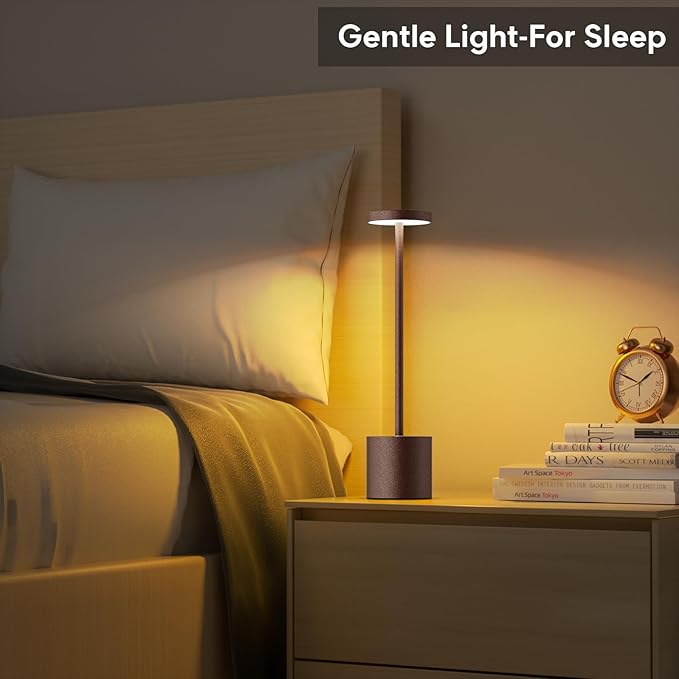 Rechargeable Cordless LED Table Lamp, 6000mAh Battery Operated 3 Level Dimmable Portable Tables Lights Reading Lamps for Restaurant Dining 2Pack Rust Desk Lamps
