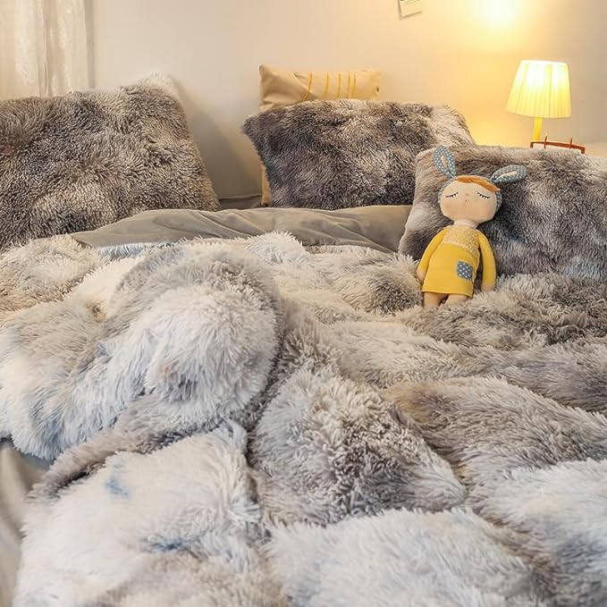 Faux Fur Kids Girls TD Black Comforter Sets Twin/Full - 3PC Bed Set Warm Comfortable Soft Plush Flannel Velvet Fluffy Fuzzy Bedding（Comforter x 1 Pillowcases x 2）