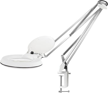 Magnifying Lamp with Clamp,Dimmable 10X Magnifier lamp, 5 Inches Magnifier Glass, Adjustable Stainless Steel Lamp Arm for Reading,Craft,Knitting (White Cover)