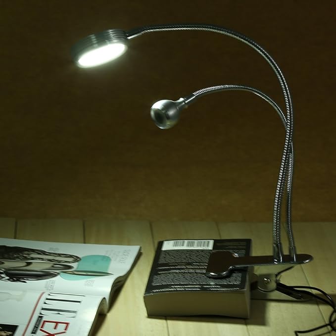 FILFEEL 2in1 LED with Clip, Illuminated Lights for Nail Desk Manicure Makeup Bed Reading Use Flexible Metal Hose with USB Interface
