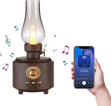 Vintage Table Lamp Retro Bluetooth Speaker Rechargeable Portable Night Light Flameless LED Oil Lamp Bedside Desk Lamp for Bedroom, Cafe, Bar, Desk Decor, Outdoor Camping Birthday Gift