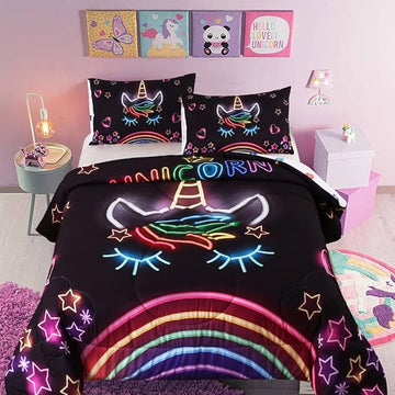 Cute Unicorn Comforter Sets Rainbow Soft Girls Comforter Sets 3pc Pink Flower Girl Unicorn Bedding Sets