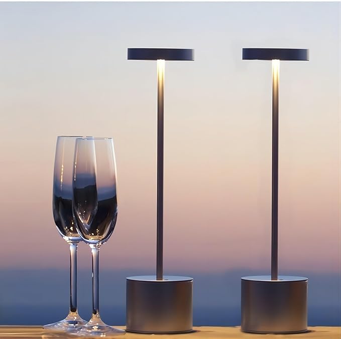 2 Pack Cordless Table Lamp Rechargeable 5000mAh Battery Operated Portable LED Desk Lamp 3 Color Temperature Stepless Dimming for Bedroom Restaurant Coffee Shop Party (Silver)