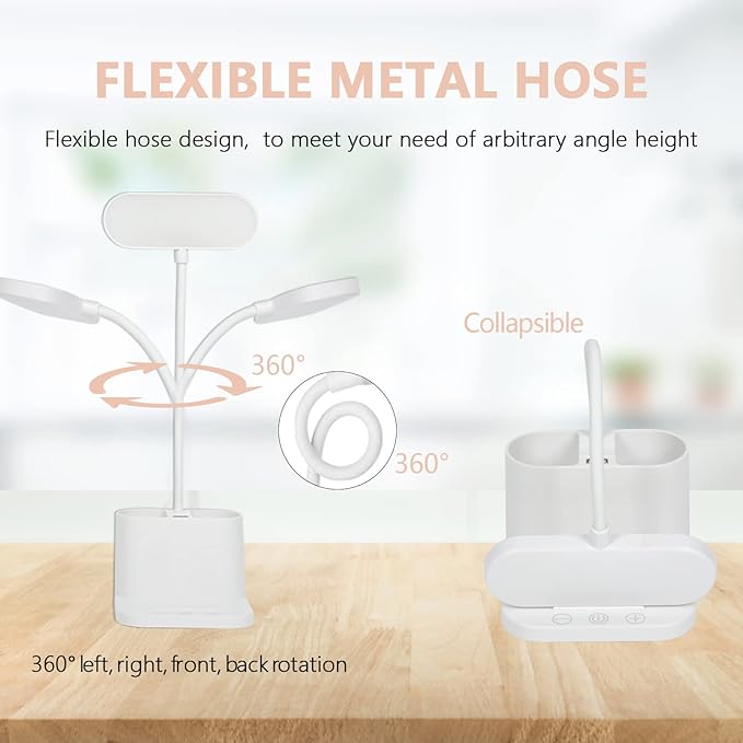 Study Lamp, Rechargeable LED Desk Lamp with Pen Holder, 8 Brightness Desk Lamp with USB Charging Port, Dimmable Reading Light Table Lamp for Kids
