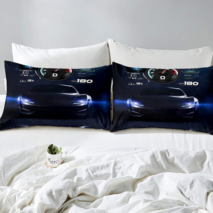 Erosebridal King Size Race Car Comforter Set, Black Speed Racing Car Bedding Set Racer Extreme Sports Duvet Insert for Kids Girls Teens Bedroom Decor, Speed Luxury Car Decor Quilt with 2 Pillow Cases