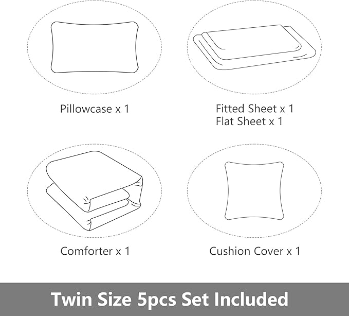 5 Pieces Bed in A Bag Gamer Bedding Set for Boys Kids Adult Gaming Comforters Set,Boys Bed in A Bag Set Twin Size Comforter with Fitted Sheet Flat Sheet Pillowcase pillowsham,DJTH5025Twin